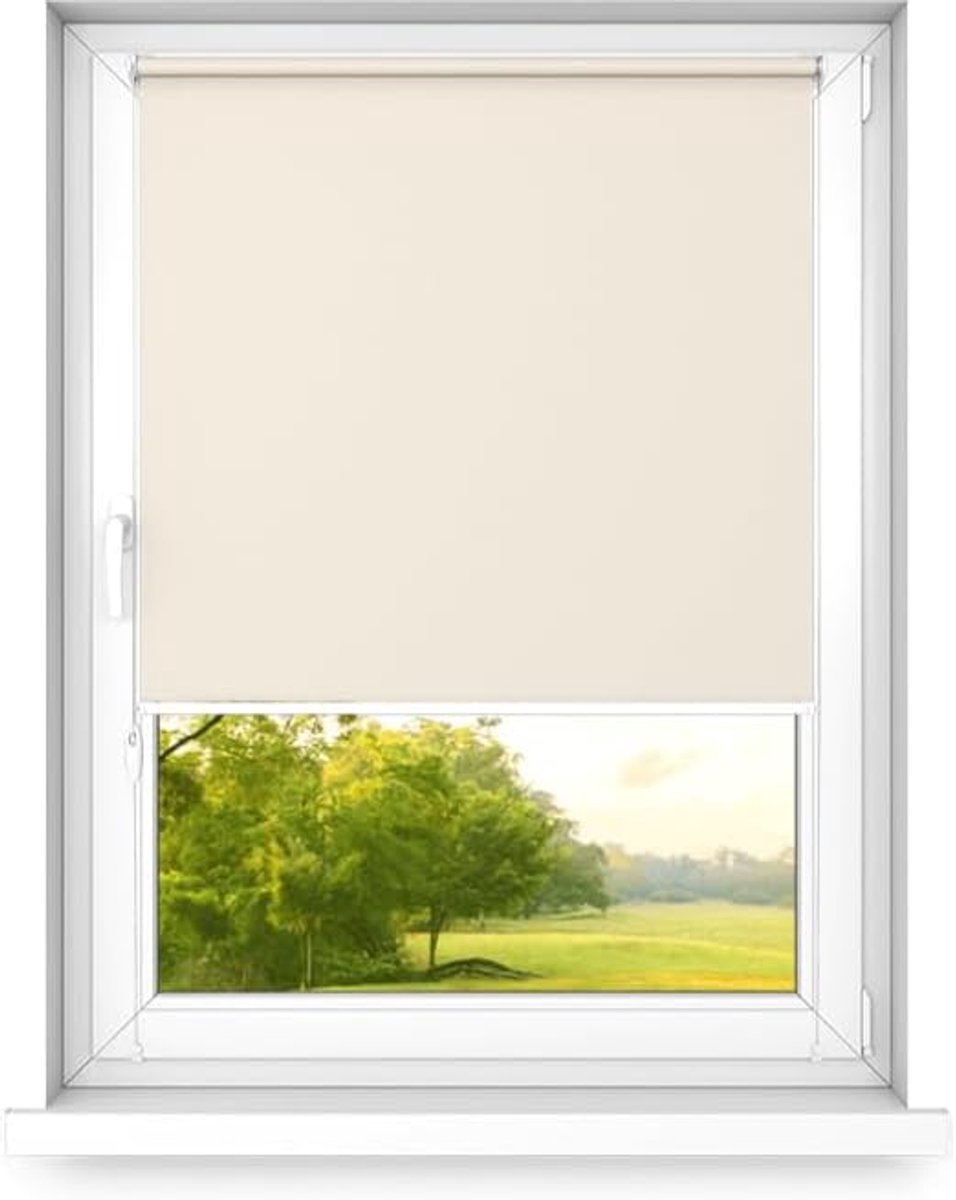 Zonder Boren - Verduisteringsrolgordijn, Rolgordijn Verduistering - 3 Soorten Montage, Zilveren Thermische Coating - Ecru, 1100x1400mm, Rechts