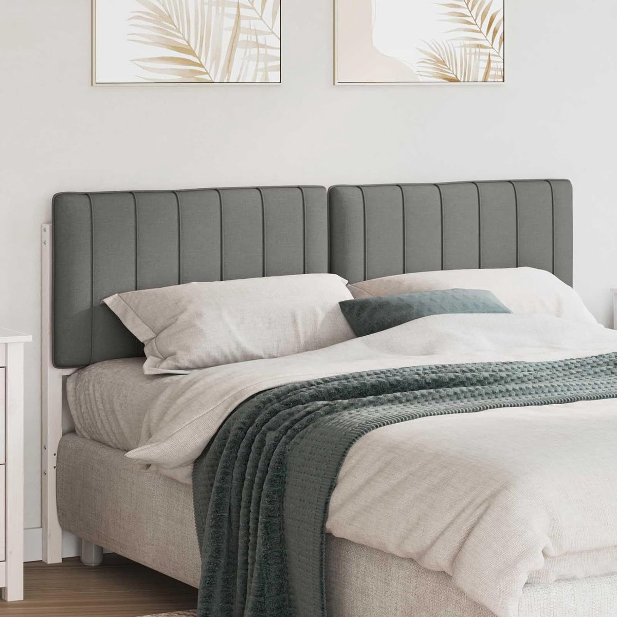 Hoofdeinde met hoofdsteun, rechthoekig hoofdeinde voor slaapkamer, modern, 160 cm, massief grenenhout, in wit en lichtgrijs, elegant afgewerkte achterkant,