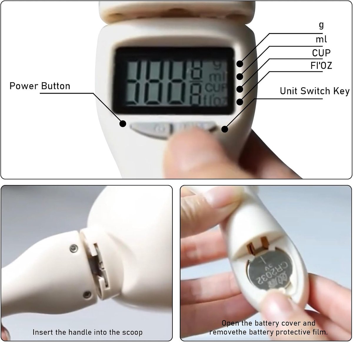 Digitale lepelweegschaal en keukenweegschaal, 2 stuks, digitaal maatlepels, nauwkeurig op 1 g, tot 800 g, met LCD-display, specerijen, meel, vloeistof, hondenvoer