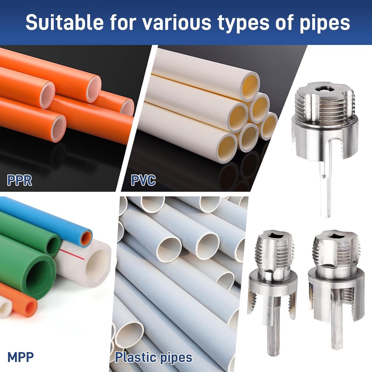 3-delige BSP-draadtappen (1/2", 3/4", 1") met 3 verlengstangen (1/4" zeskant), handdraadtap voor waterbuizen, doe-het-zelvers en professionals