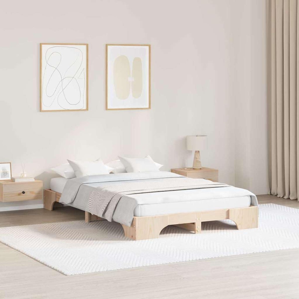 Grenenhouten bedframe Modern Stijlvol Natuur 135x190 cm