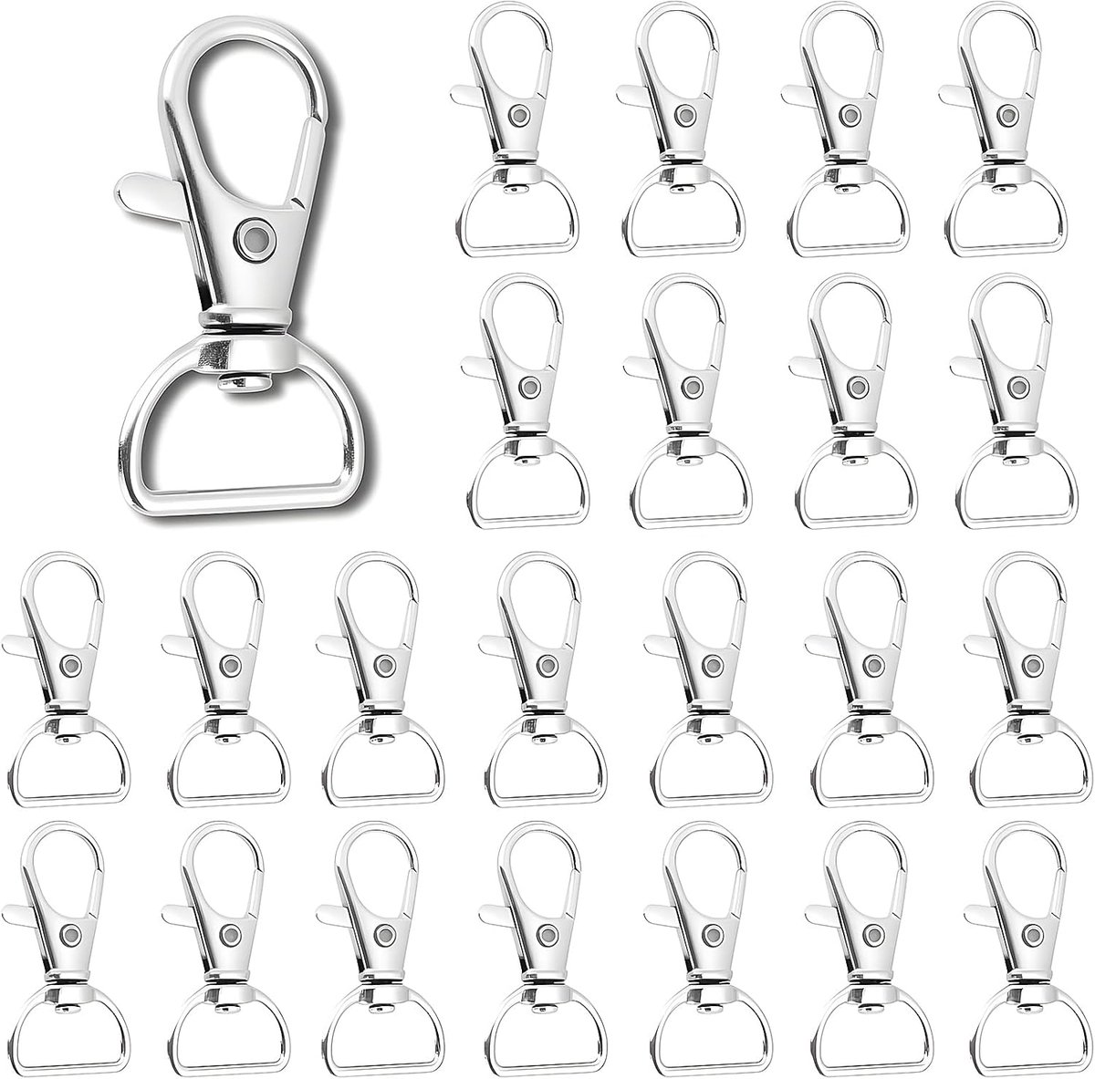 Dailygoods- Karabijnhaak Set van 23 Stuks - D-ring - Sleutelhanger - 360° Draaibaar - Mini-karabijnhaak - Robuust IJzermateriaal