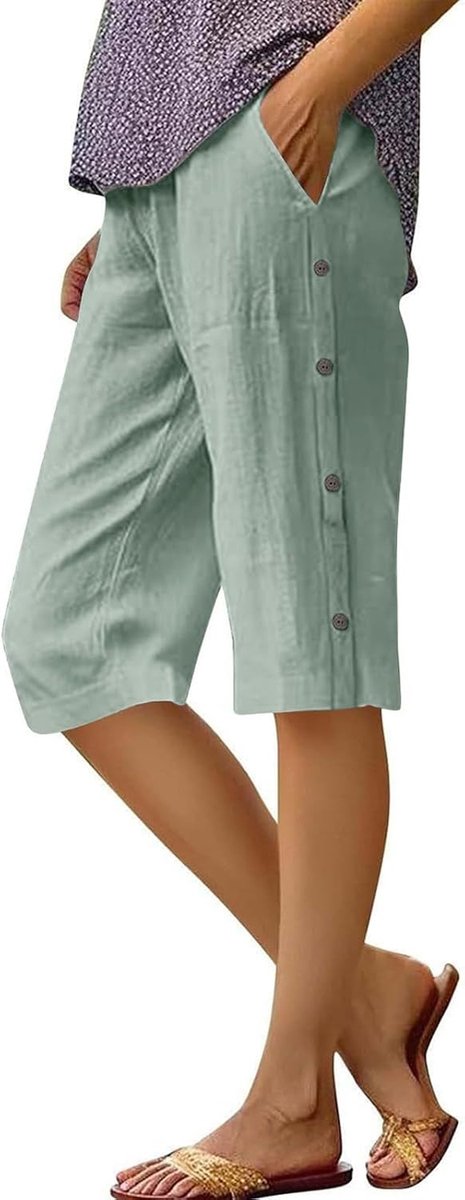 Linnen, casual, zomer, breed, vloeiend, katoen, licht, chic, strand, vakantie, hoge taille, elastisch, comfortabel, ademend, mode, kantoor, A3