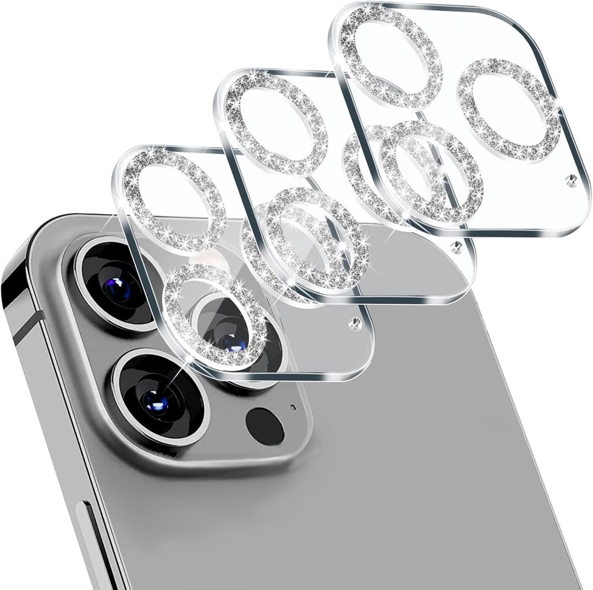 Compatibel met iPhone 14 Pro, compatibel met iPhone 14 Pro Max 3D stereoscopische lensfolie, 9H hardheid, HD, volledige camerabescherming (witte diamant)