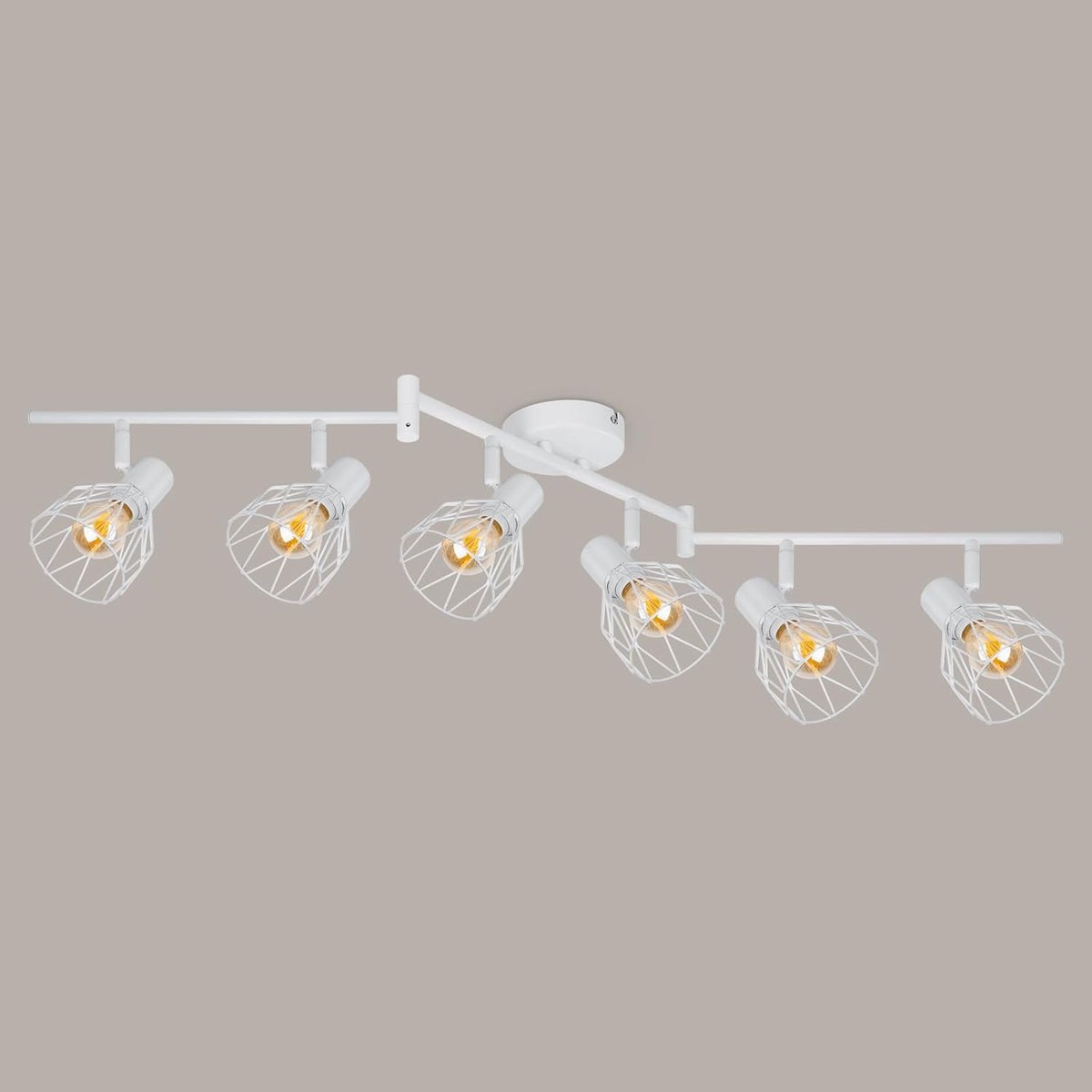Led-plafondlamp, 6 spots, draaibaar, plafondspot, wit, plafondlamp, keuken, E14, plafondlamp, spot, plafondlamp, voor woonkamer, slaapkamer, zonder lamp
