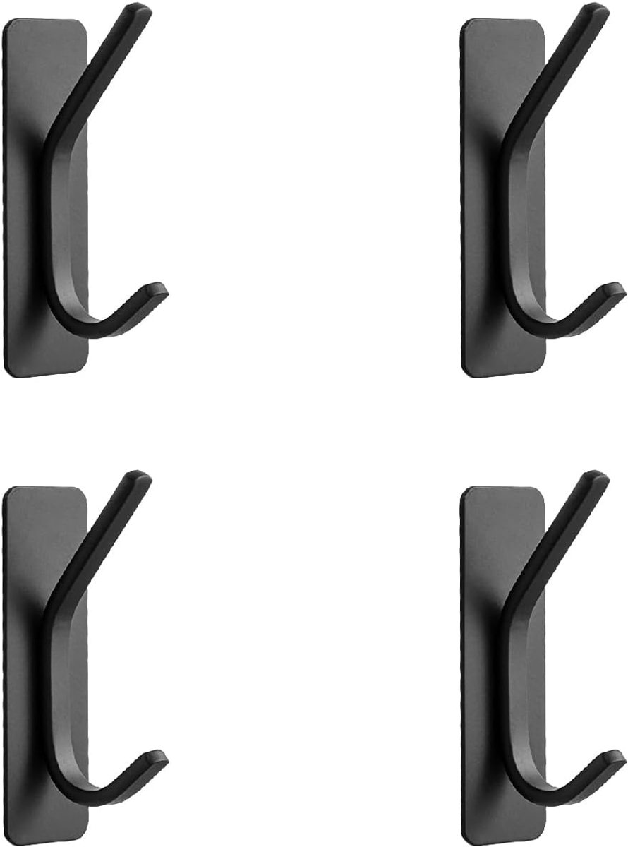 4 stuks zelfklevende deurstickers, ultra-sterke kleefhaken voor kleding (tot 6 kg), roestvrijstalen haken voor deur/muur, badkamer en keuken, zwart