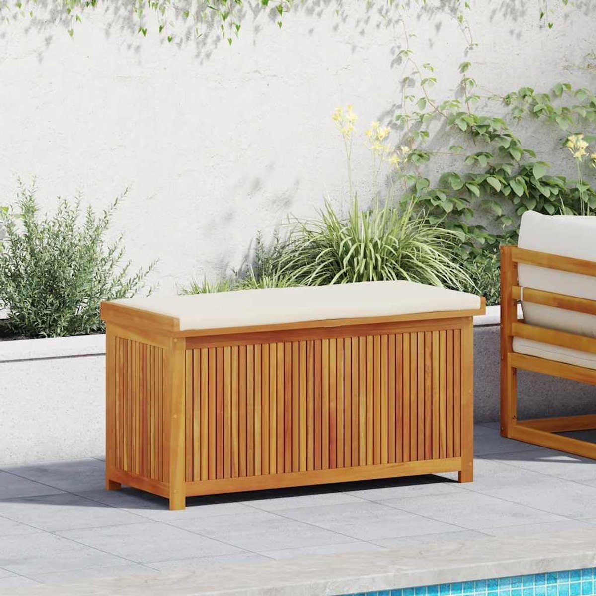 Kussenbox voor buiten, massief acacia, 113 x 50 x 60,5 cm
