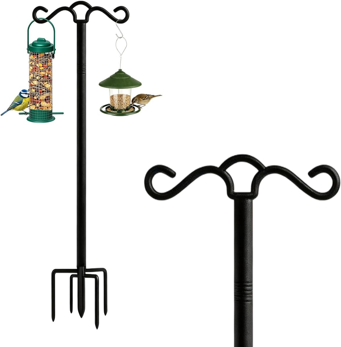 193 cm, herdershaak, 2 haken, vogelvoederdispenser, standaard voor vogelvoederhuis op voet, vogelvoederstaaf, herderstaaf met 5 pinnen, basis voor buiten, tuin, lantaarn