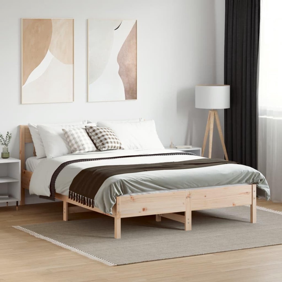 Grenenhout bedframe met lattenbodem hoofdbord naturel 160x200 cm
