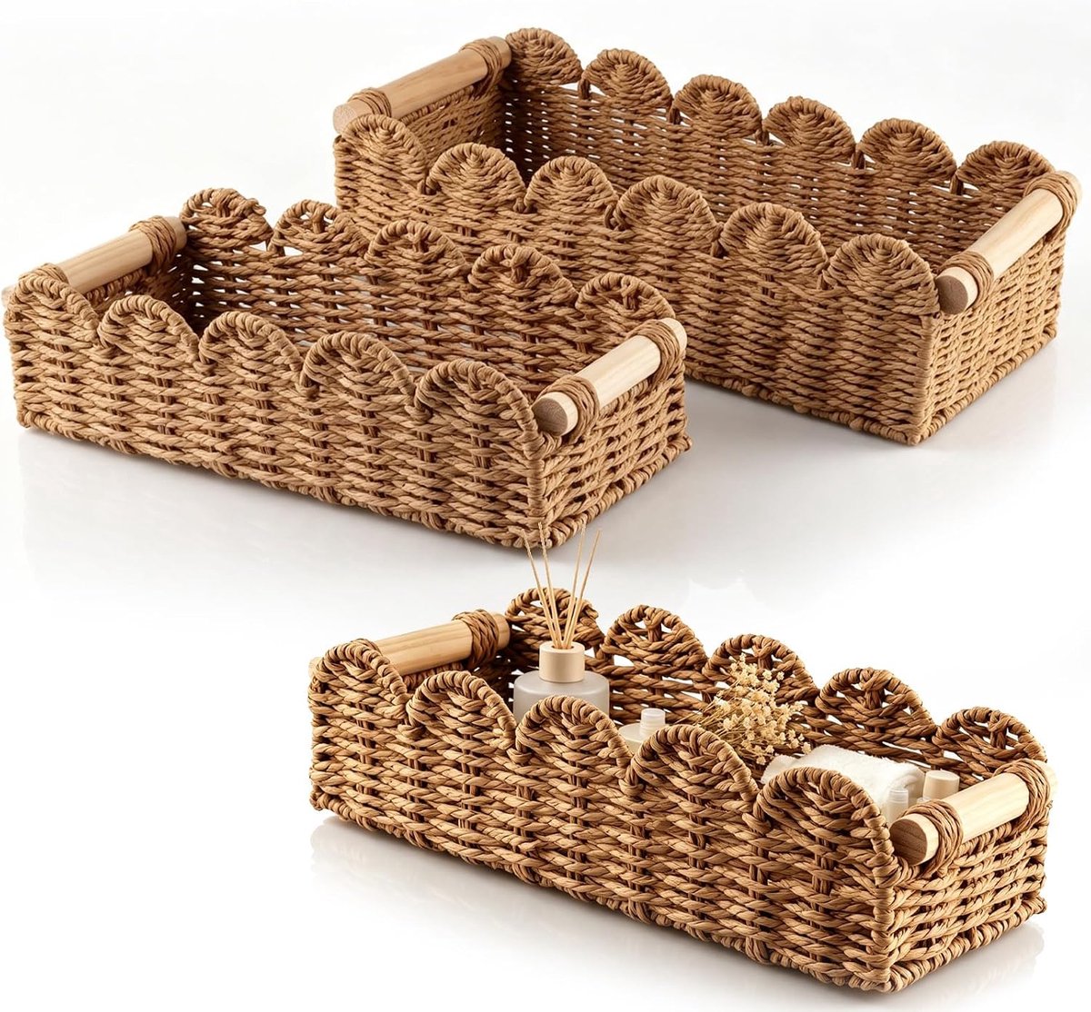 Set van 2 gevlochten opbergmanden, boho, 2 maten