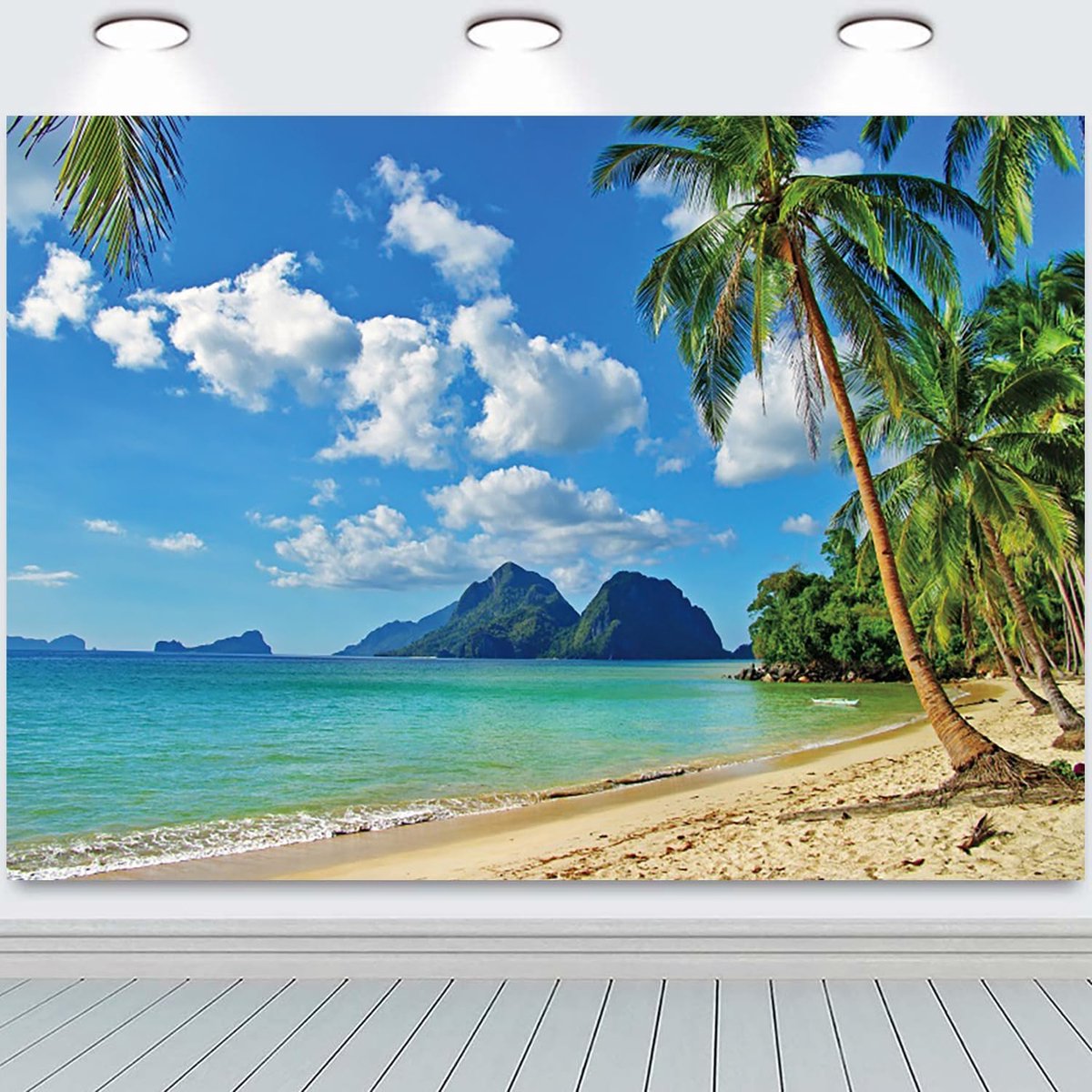 25 x 15 cm strandachtergrond zomer tropische palmbomen kust eiland blauwe zee hemel fotografie-achtergrond bruiloft bruid douche babyborrel verjaardag Luau partij decoraties banner fotocabine