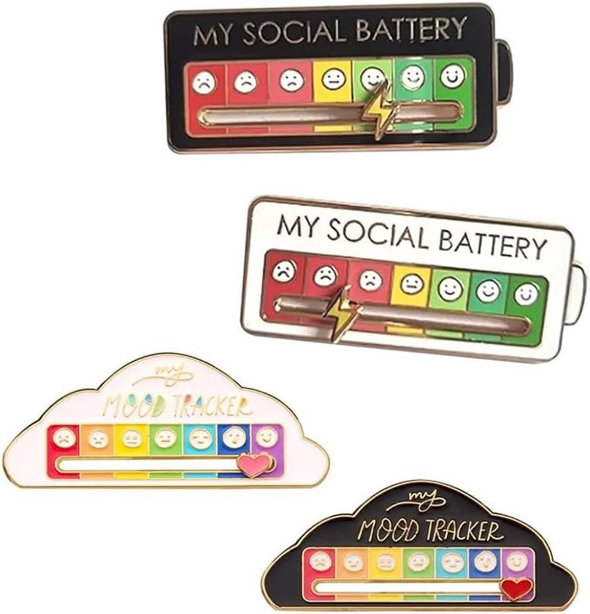 Battery Pinset, 4 stuks, grappige broche voor sociale batterij en stemming, speldjes voor rugzak, jas, muts, tas