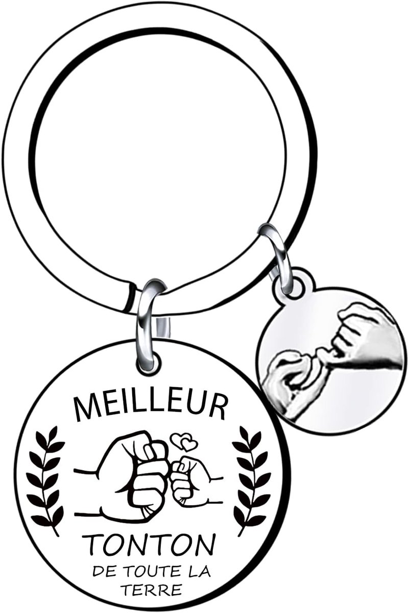 Sleutelhanger, Tonton Best Tonton, cadeau voor mannen, cadeau voor doop, cadeau voor mannen, zilver., L