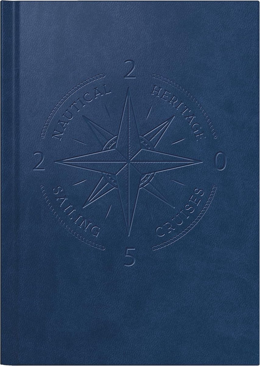 Rido/idé Boekkalender model Mentor (2025) "Nautic", 1 pagina = 1 dag, A5, 352 pagina's, kunstleren omslag Trend, blauw
