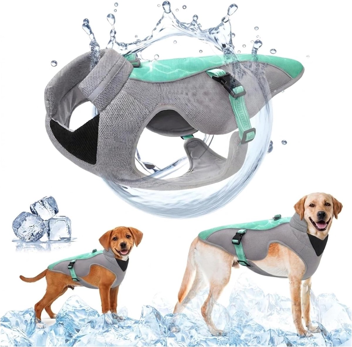 Koelvest voor honden met reflectoren, zonwerende jas voor kleine, middelgrote en grote honden, ademend mesh-harnas voor hardlopen, sport en reizen