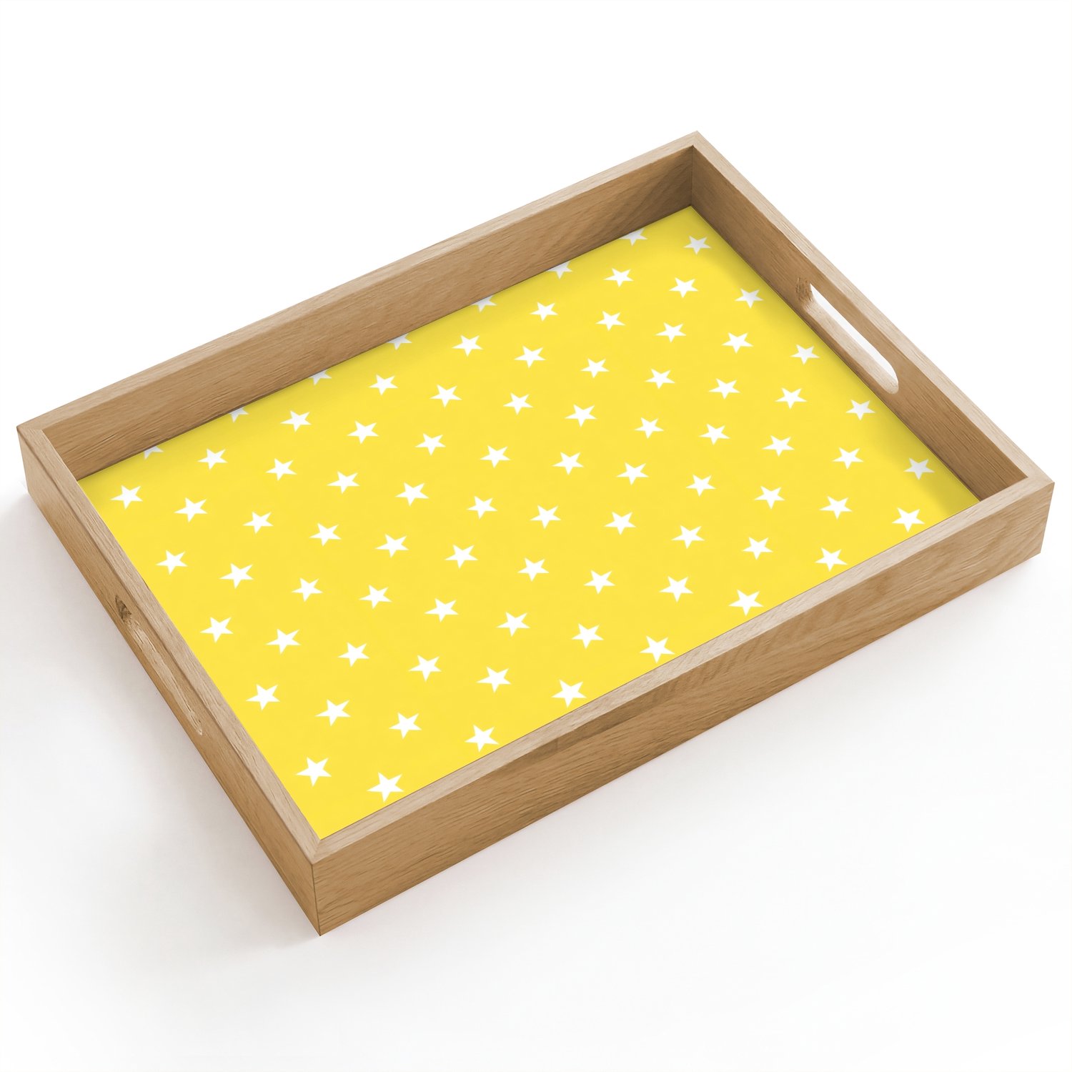 Dienblad hout 40x30 cm - Schootdienblad - Sterren - Patroon - Minimalistisch - Geel - Borrelplank rechthoek - Plateau dienbladen