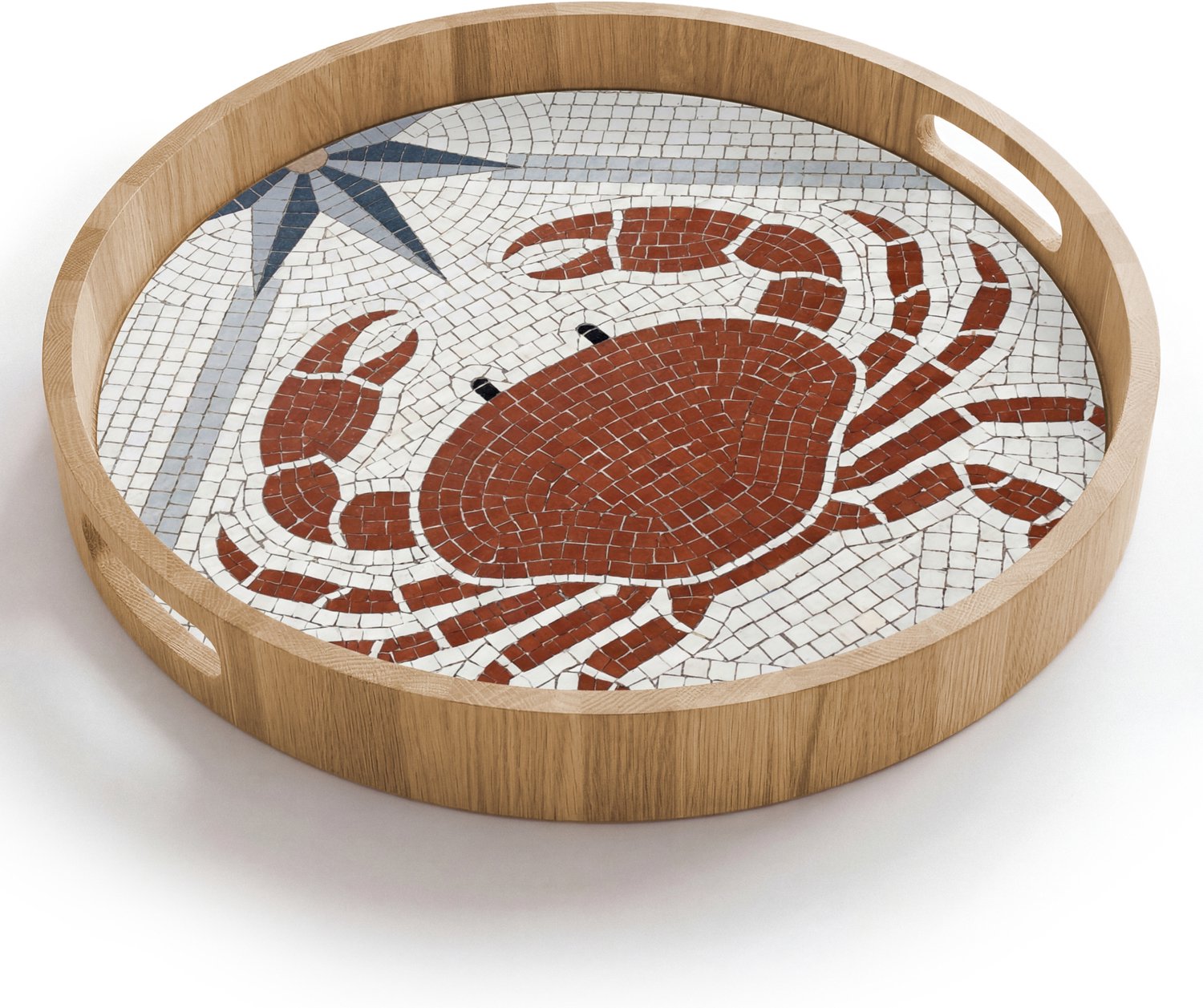 Dienblad rond 40x40 cm - Schootdienblad hout - Dier - Mozaïek - Zee - Klassiek - Bruin - Borrelplank rechthoek - Plateau houten dienbladen