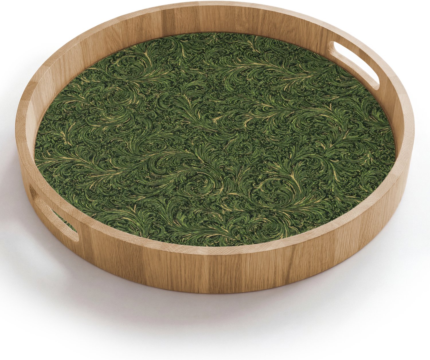 Dienblad rond 40x40 cm - Schootdienblad hout - Donker - Groen - Krullend - Botanisch - Borrelplank rechthoek - Plateau houten dienbladen