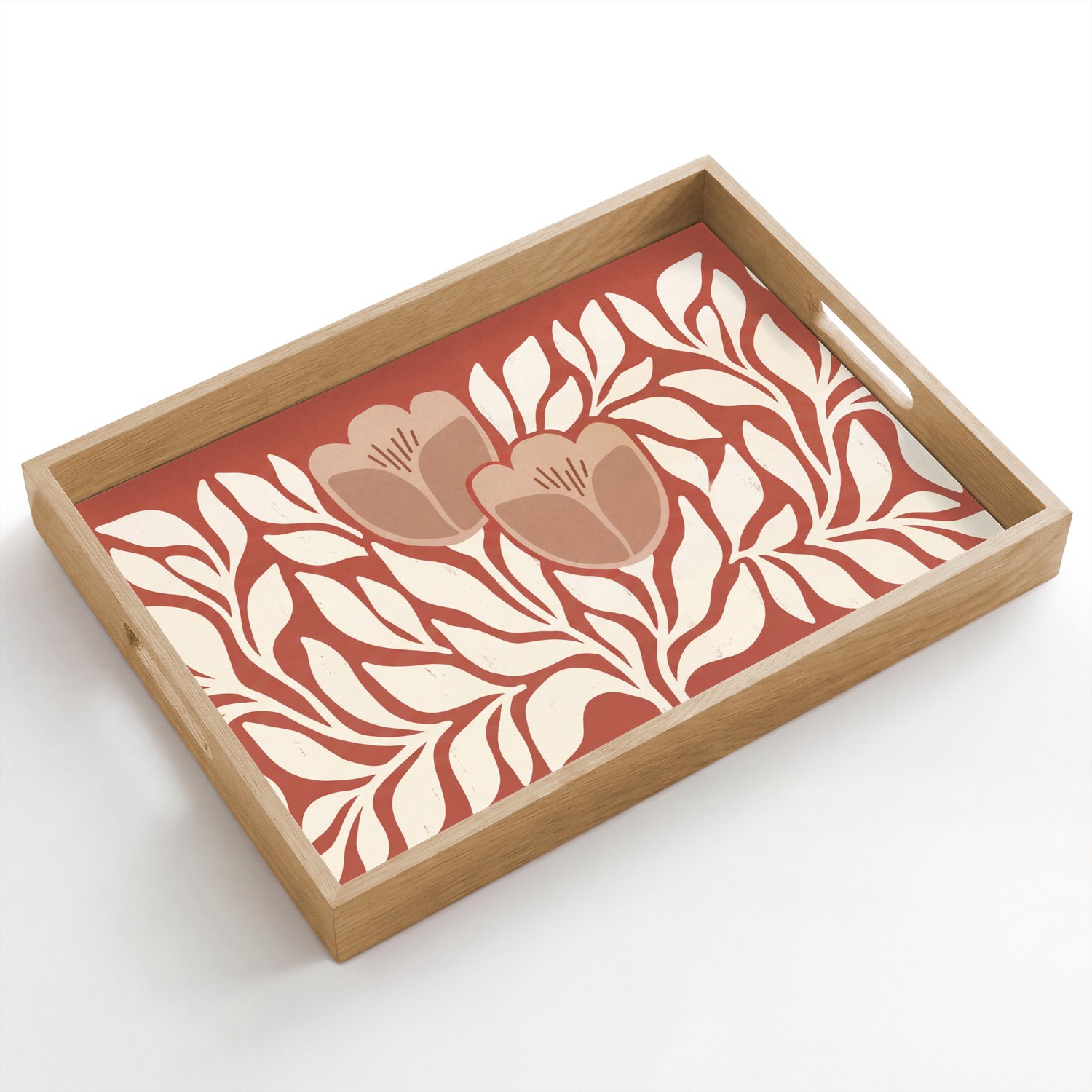 Dienblad hout 50x35 cm - Schootdienblad - Bloemen - Abstract - Modern - Beige - Natuur - Borrelplank rechthoek - Plateau dienbladen