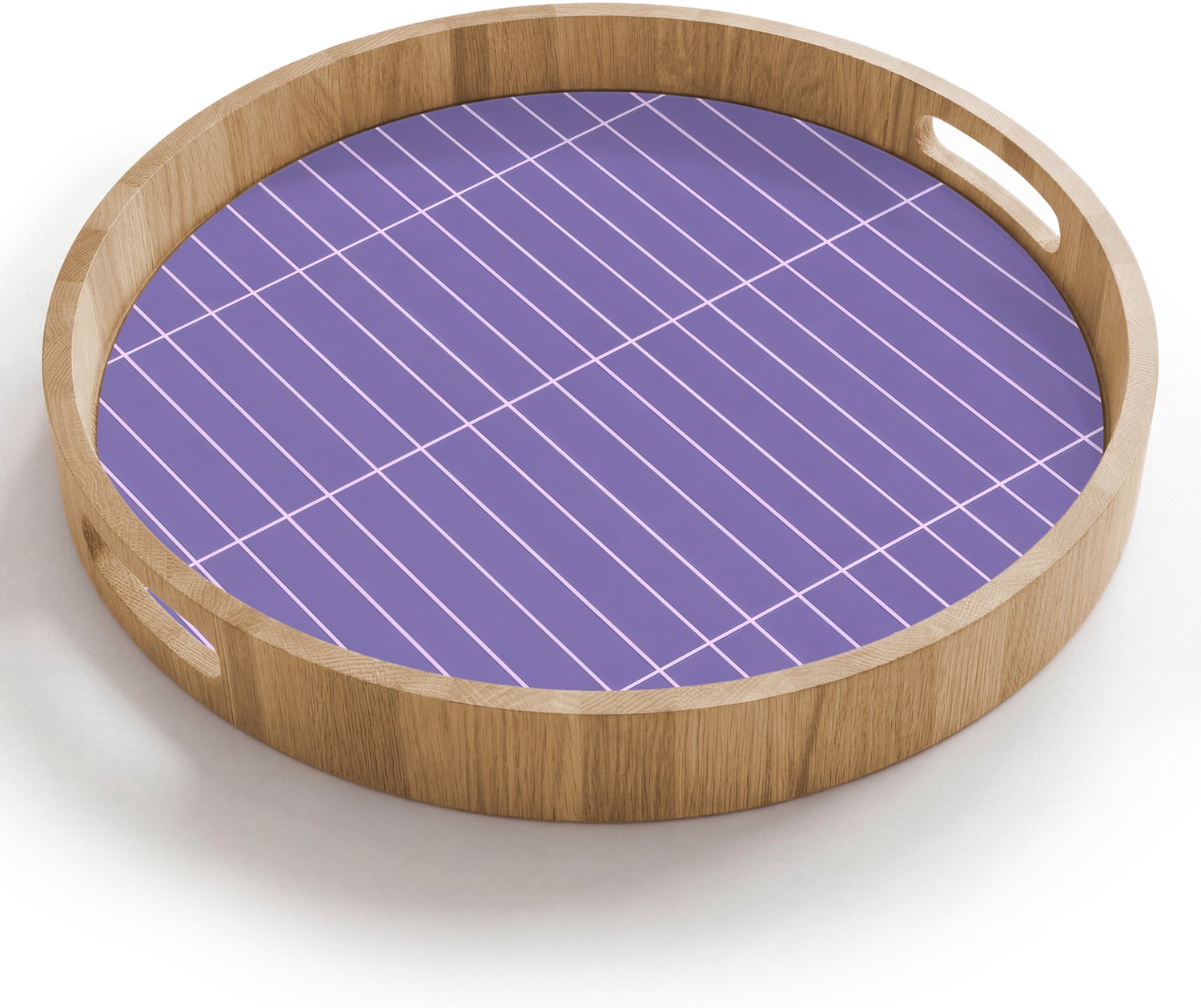 Dienblad rond 40x40 cm - Schootdienblad hout - Patroon - Tegel - Lila - Borrelplank rechthoek - Plateau houten dienbladen