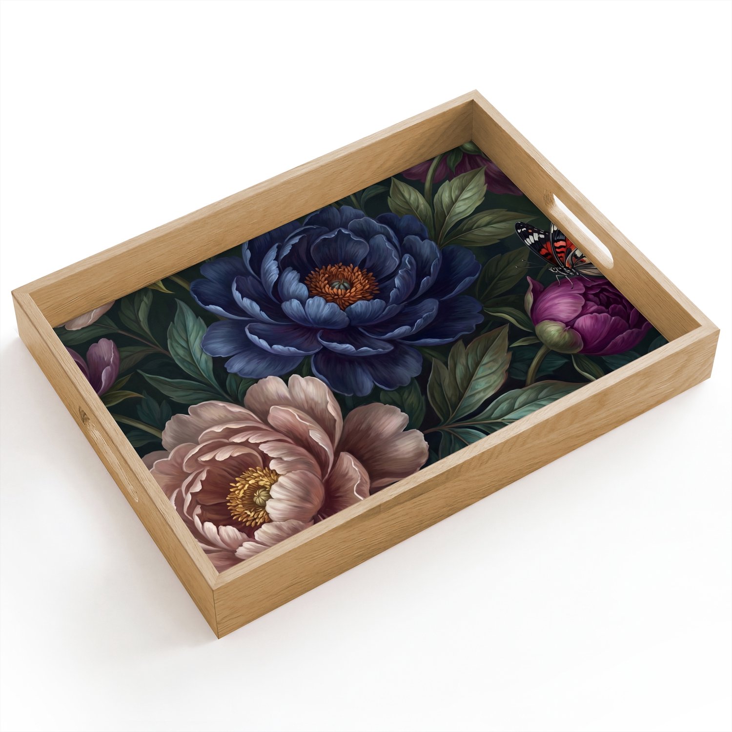 Dienblad hout 40x30 cm - Schootdienblad - Bloemen - Vlinder - Natuur - Modern - Paars - Borrelplank rechthoek - Plateau dienbladen