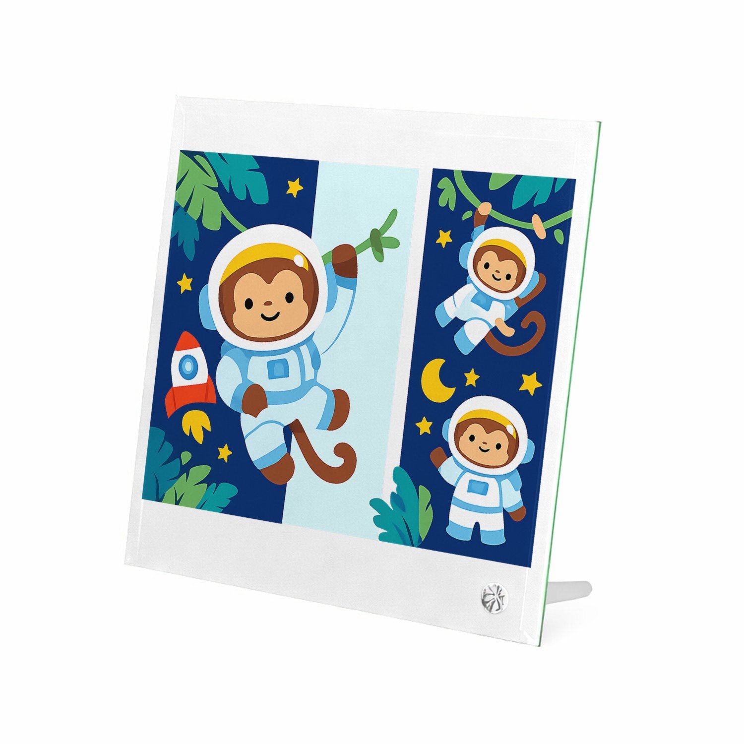 Mr Cadeautjes Glasframe 20 x 20 - design Dromerige jungle met hangende aapjes en tropische bladeren | cadeau Wit