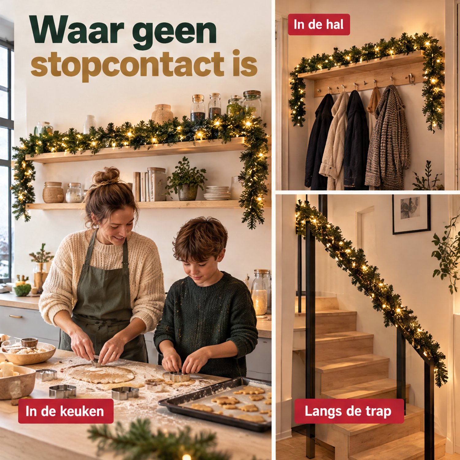 Levano Kerstguirlande met Verlichting - 30 LED Warm Wit - Kerstverlichting Buiten op Batterij - Guirlande met Timer - Lichtslinger voor Binnen en Buiten IP44 - Dennenslinger voor Open Haard - Schoorsteen Decoratie - Energiezuinig - Groen – foto 7