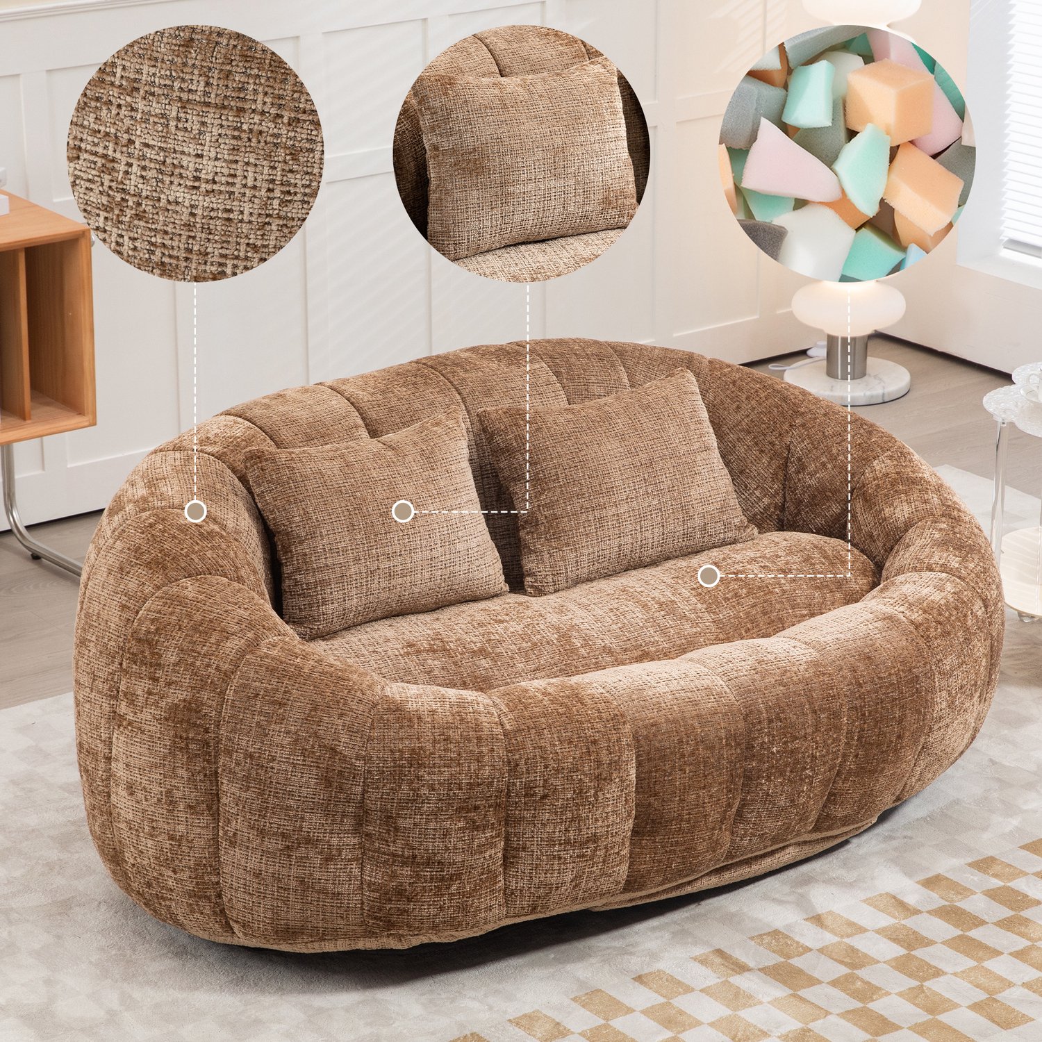 DantefHandels Zitzak bank, luie fauteuil, duurzame comfortabele lounger met hoge rug, voor volwassenen en kinderen,Koffie