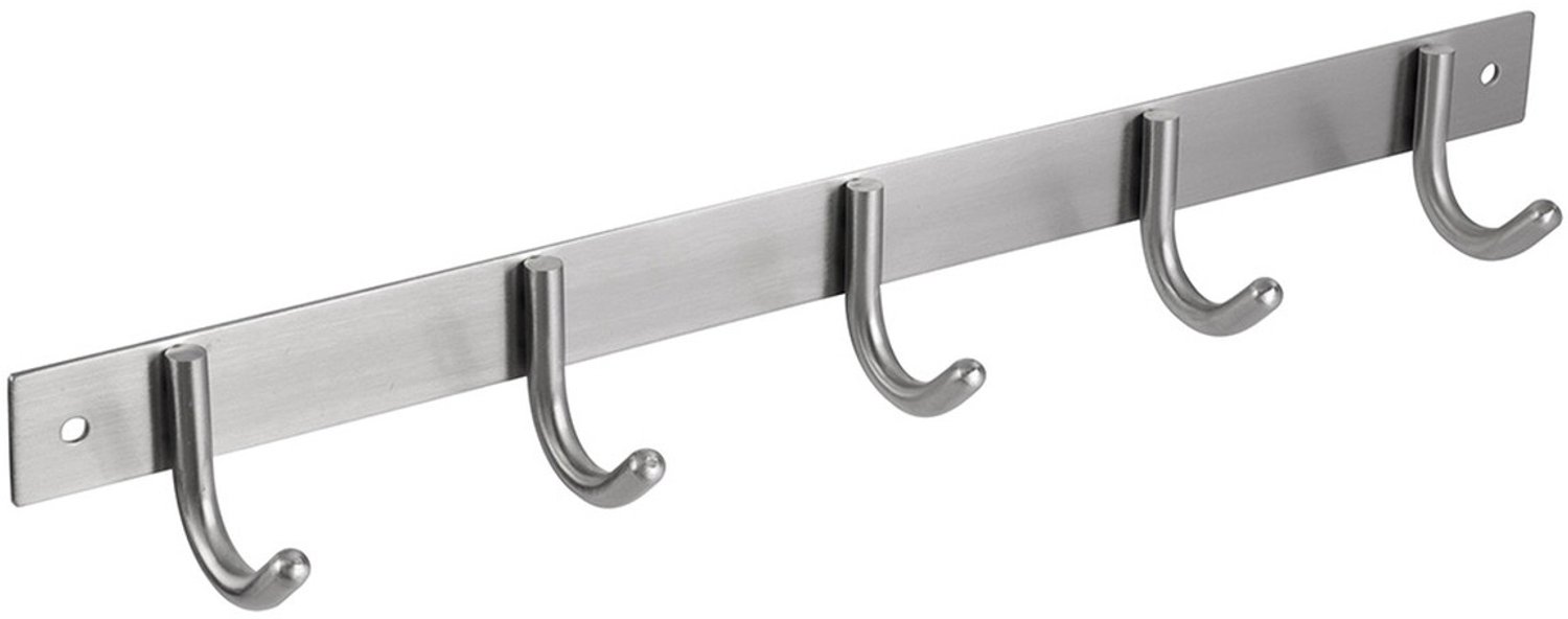 Differnz Kapstok - Wandkapstok met 5 Ronde Haken in Beugelvorm - Twee Bevestigingspunten op het Frame - Eenvoudige Schroefbevestiging aan de Wand - Afwerking in Mat Chroom - Modern Design Zilver