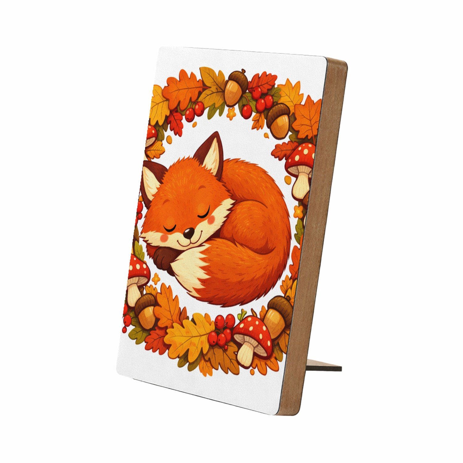 Mr Cadeautjes Glasframe/MDF 12,7 x 17,8 - design Slapende vos in herfstbladeren | cadeau Wit