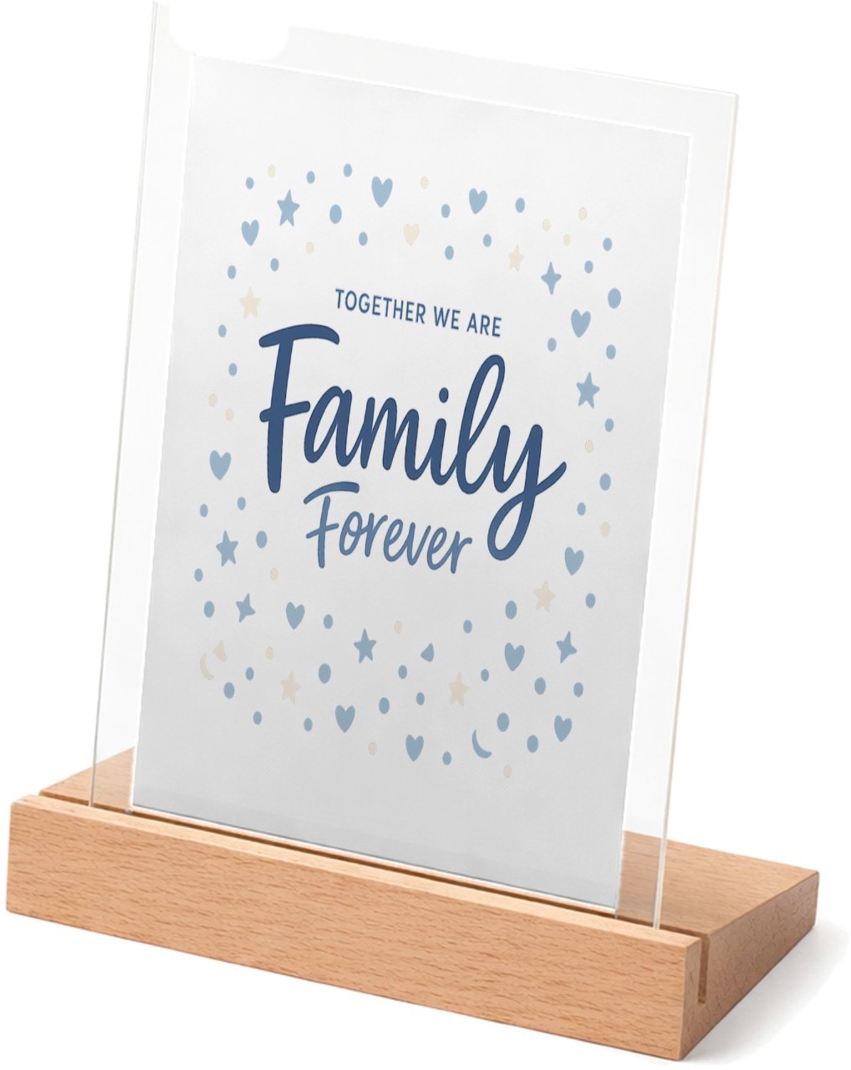 Mr Cadeautjes Glasframe met vaste tekst - design Een rustige familietypografische print met een speels stippe | cadeau Wit