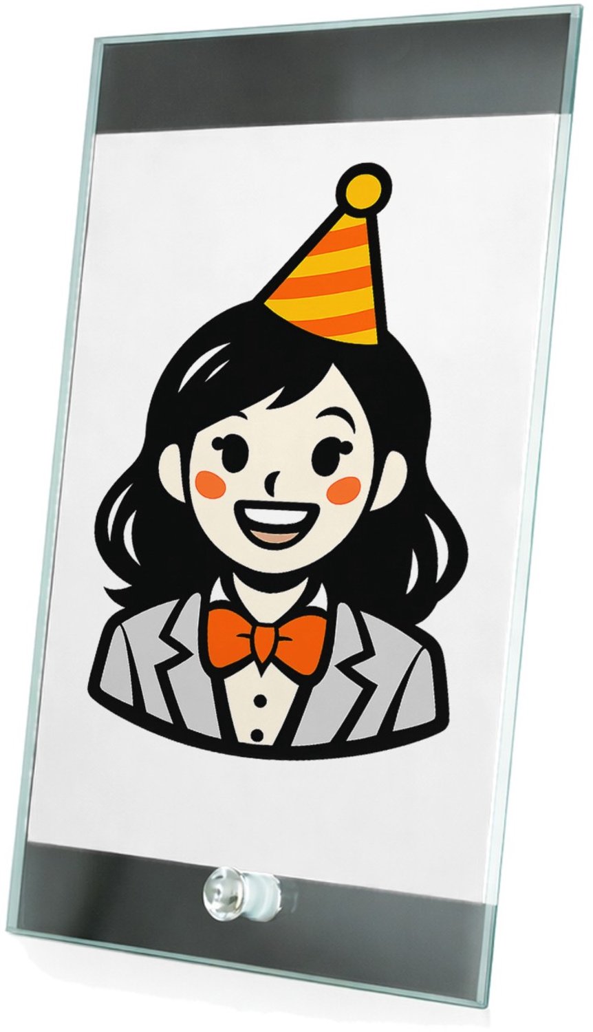 Mr Cadeautjes Glasframe 15 x 23 - design Vrolijke, nette cartoonfiguur met feestelijke accessoire en | cadeau Wit