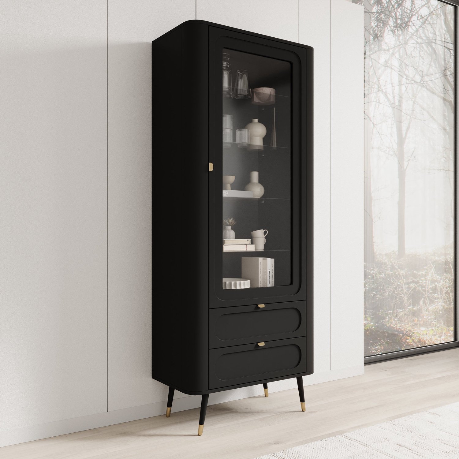 MEUBELLA Borneo - Vitrinekast - Zwart - 78x40x192 cm