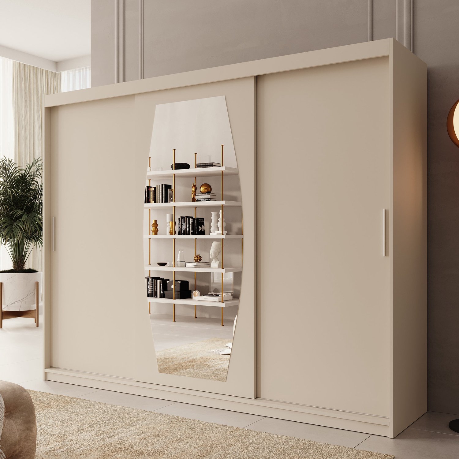 MEUBELLA Kledingkast Azai - Beige - 250 cm - Met spiegel