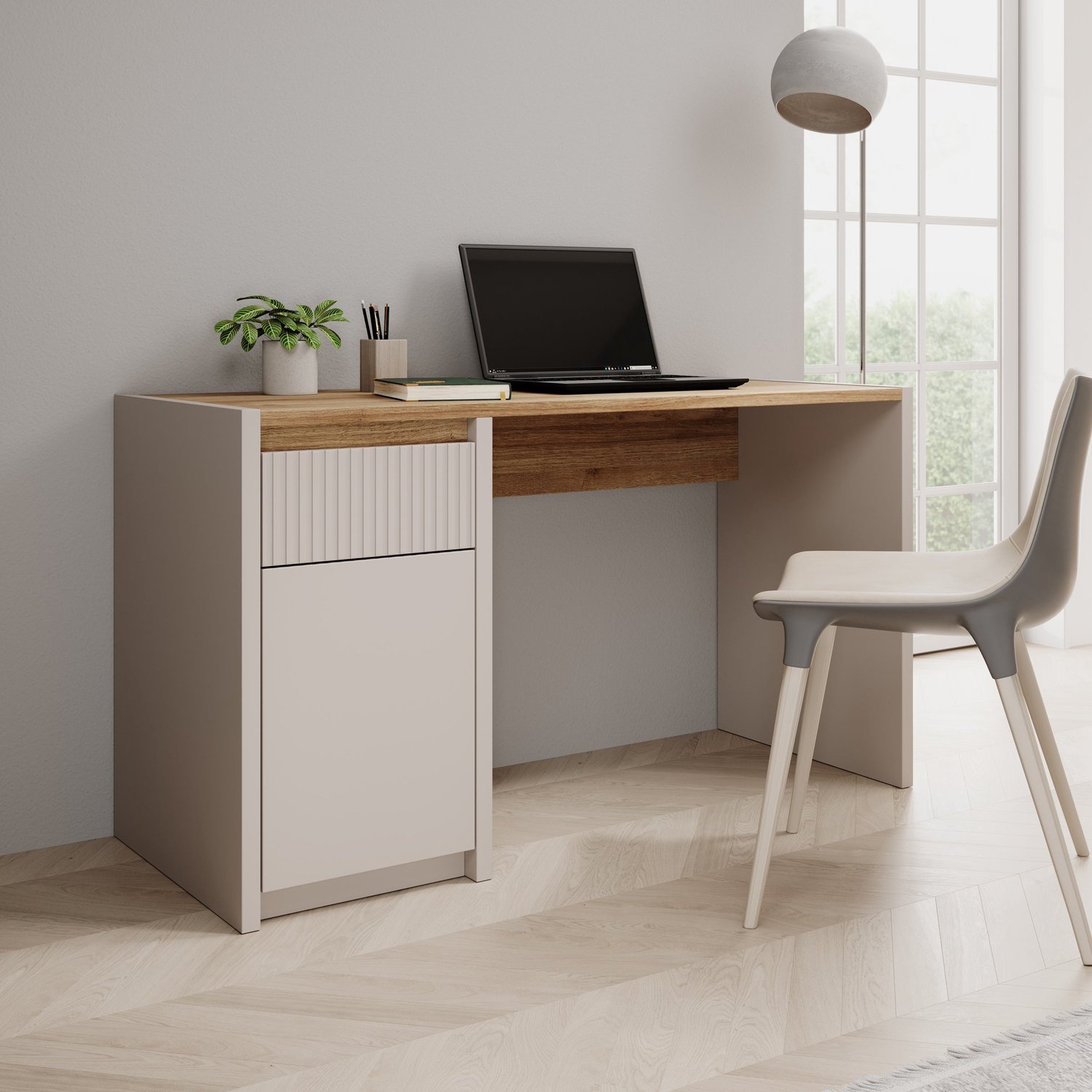 MEUBELLA Lynwood - Bureau - Eikenpatroon/Beige - 130x52x72 cm Beige|Bruin