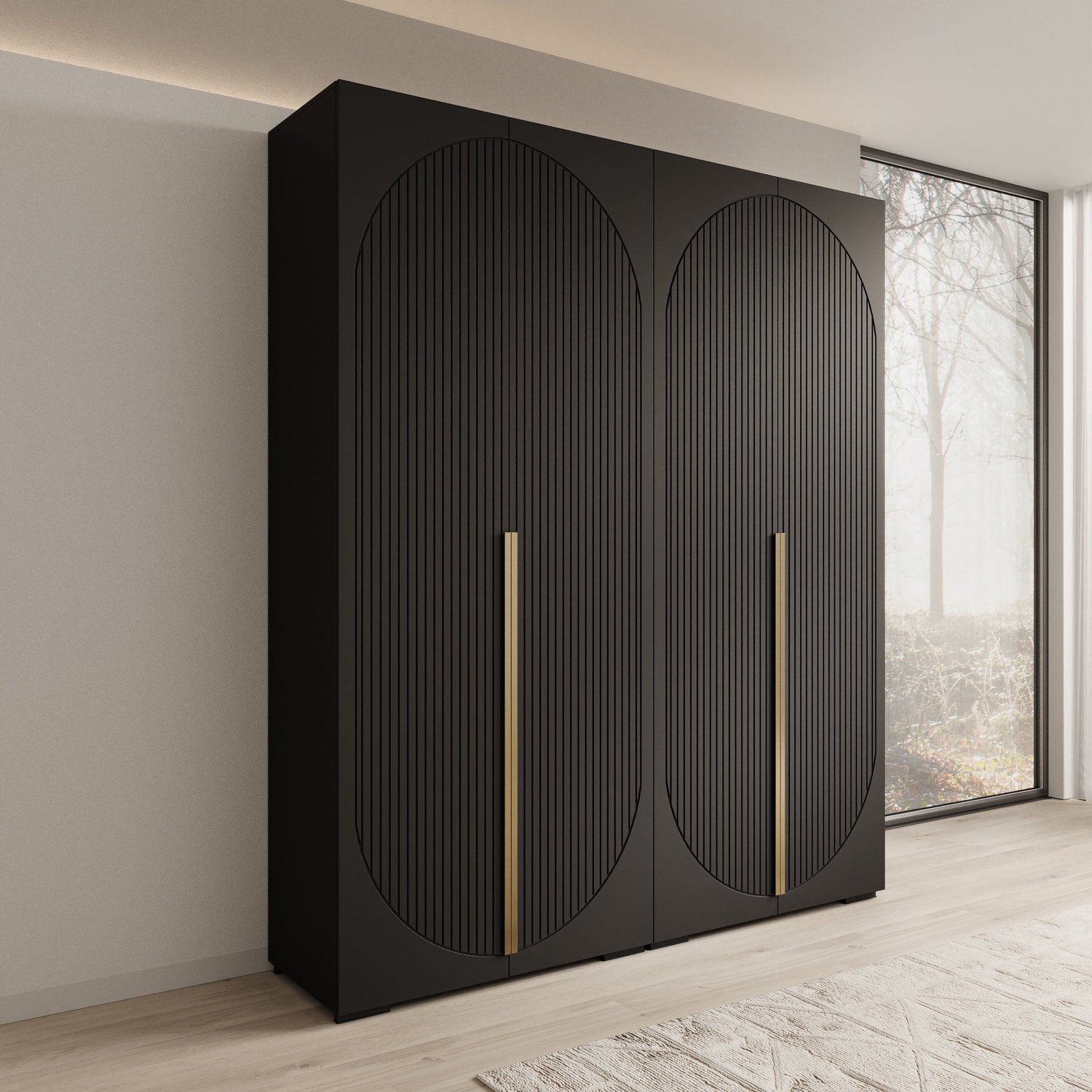 MEUBELLA Mayfair - Kledingkast 4-deurs - Zwart - 200x47x237 cm