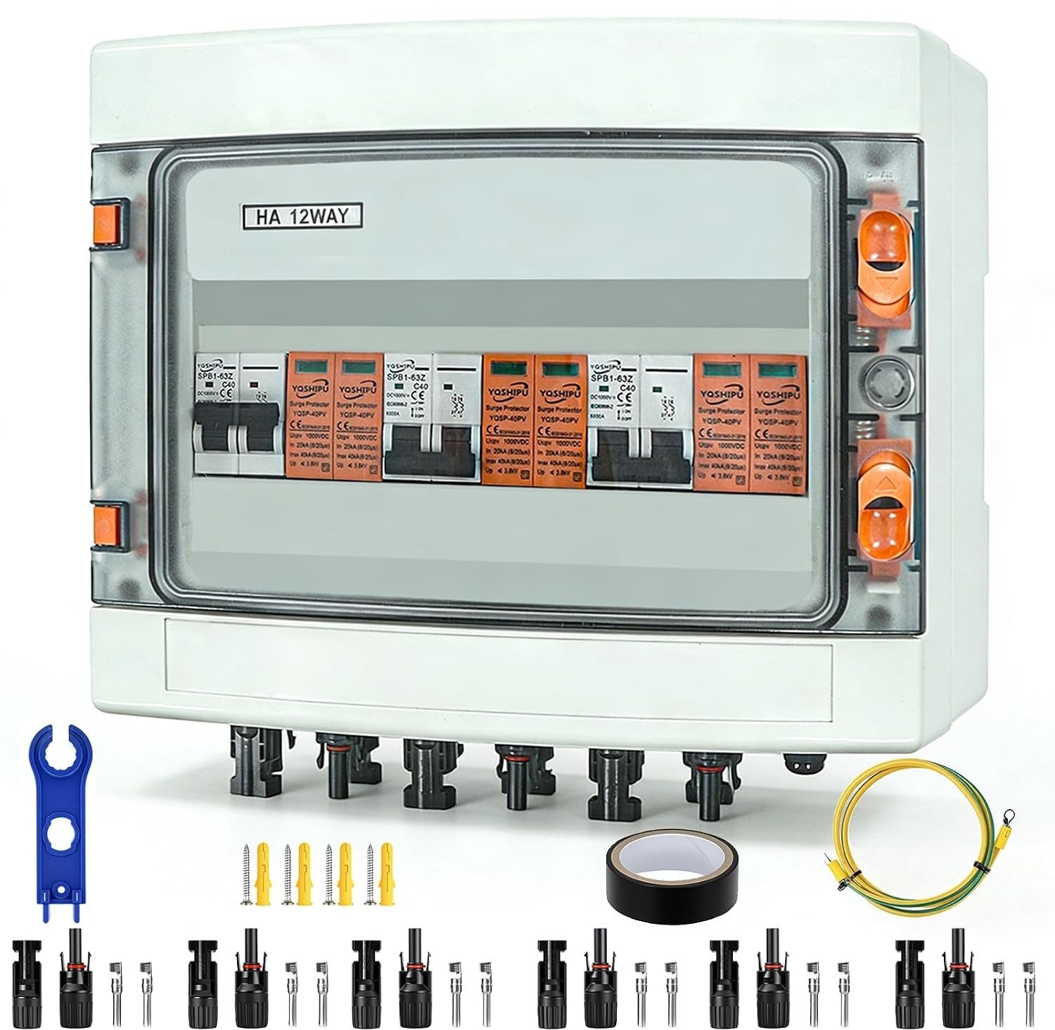 DC 40A/1000V Afsluitschakelaar met Overspanningsbeveiliging, Zonnepaneel Aansluitdoos en Waterdichte Behuizing IP65