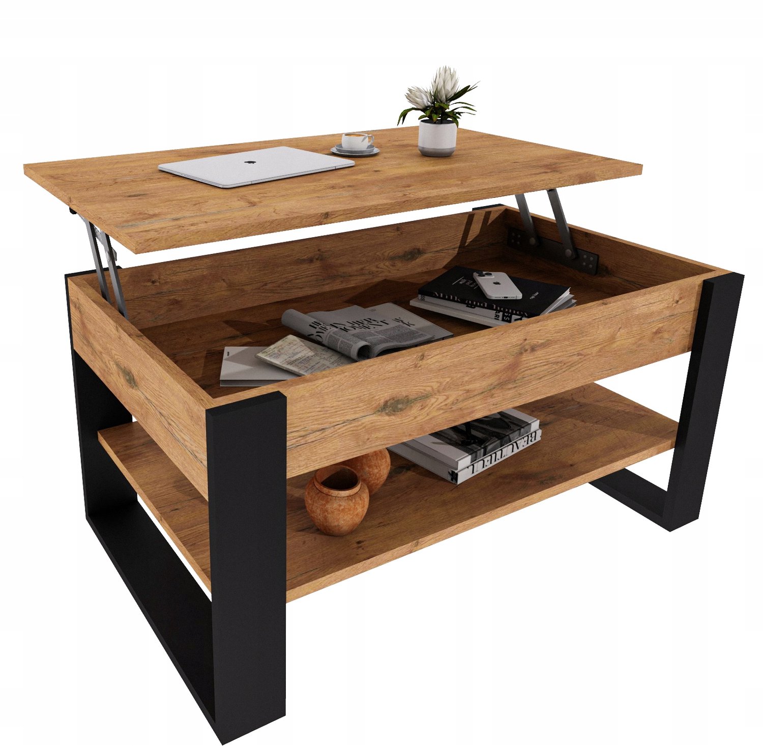 Mobelkap Salontafel met liftblad en opbergruimte - eikenlook, zwart