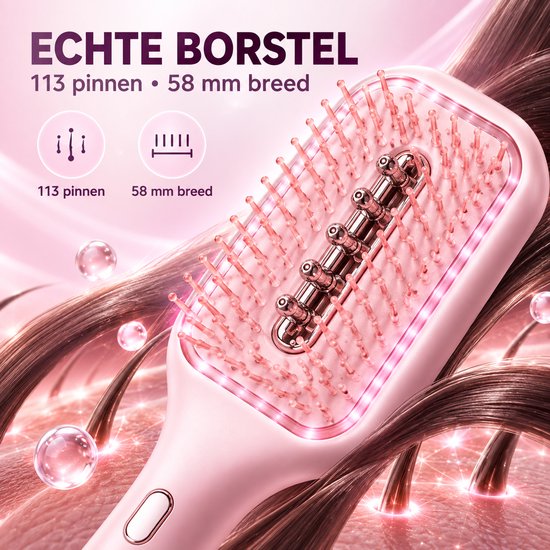 Roze haarborstel met 113 pinnen en 58 mm brede kop voor hoofdhuidverzorging.