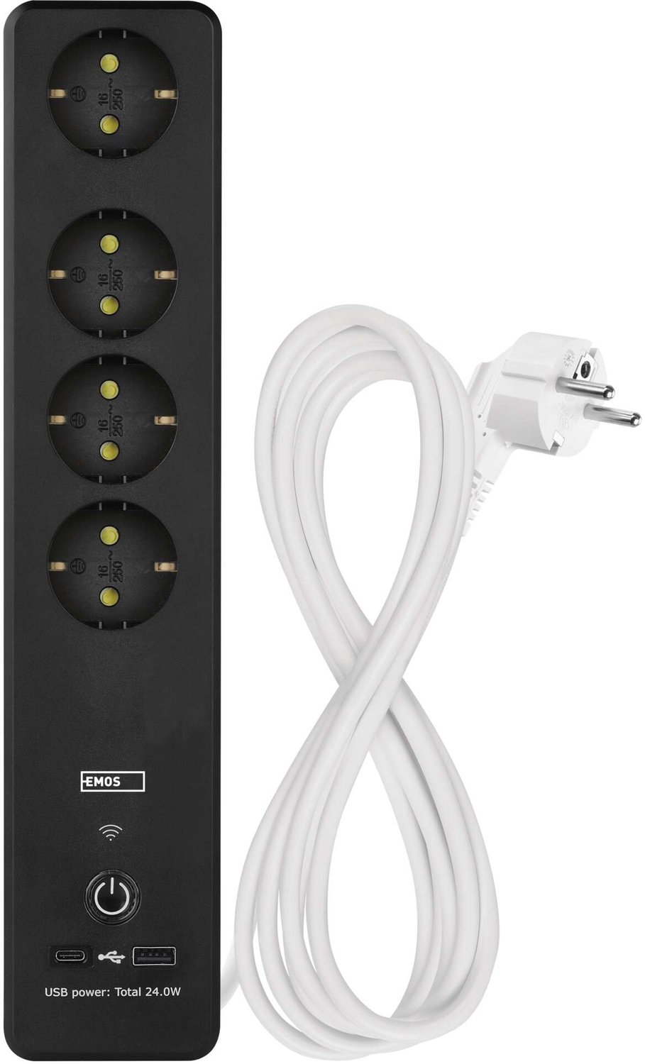 EMOS GoSmart verlengsnoer 2 m / 4 stopcontacten / met uitschakelaar / met USB / wit-zwart / PVC, P1422SM