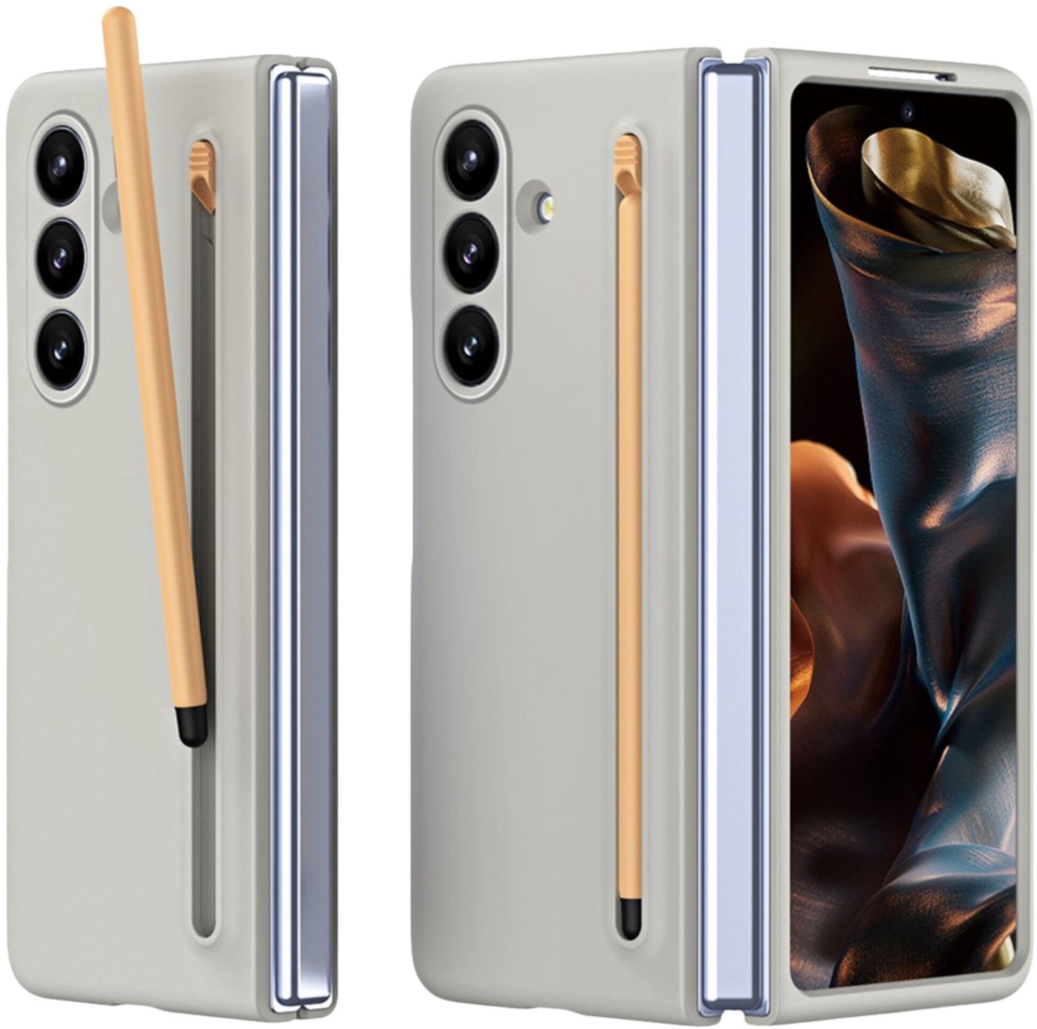 Casety Geschikt voor Samsung Galaxy Z Fold 8 Ultra backcover hoes met Stylus & screenprotector - Lichtgrijs