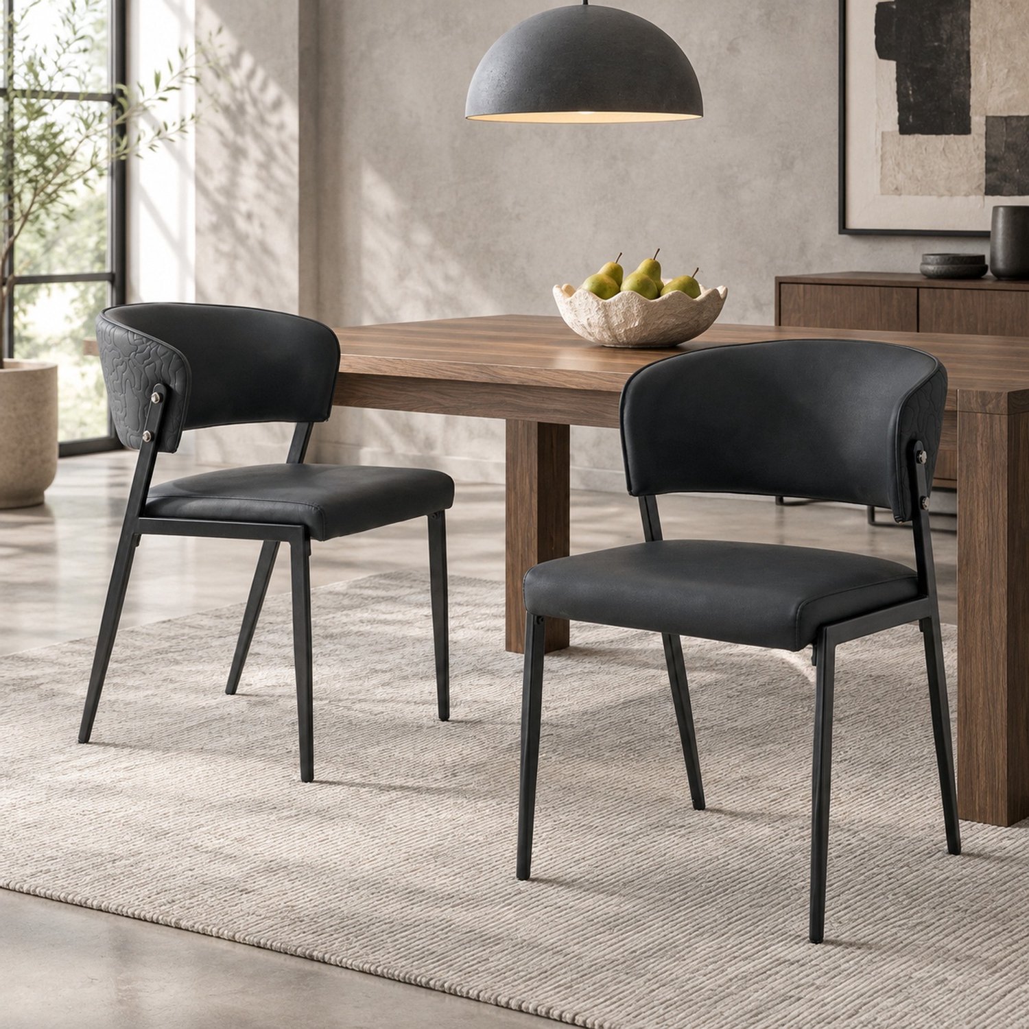WUVRIE Set van 2 eetkamerstoelen - Kunstleren bekleding en metalen poten - Zwart