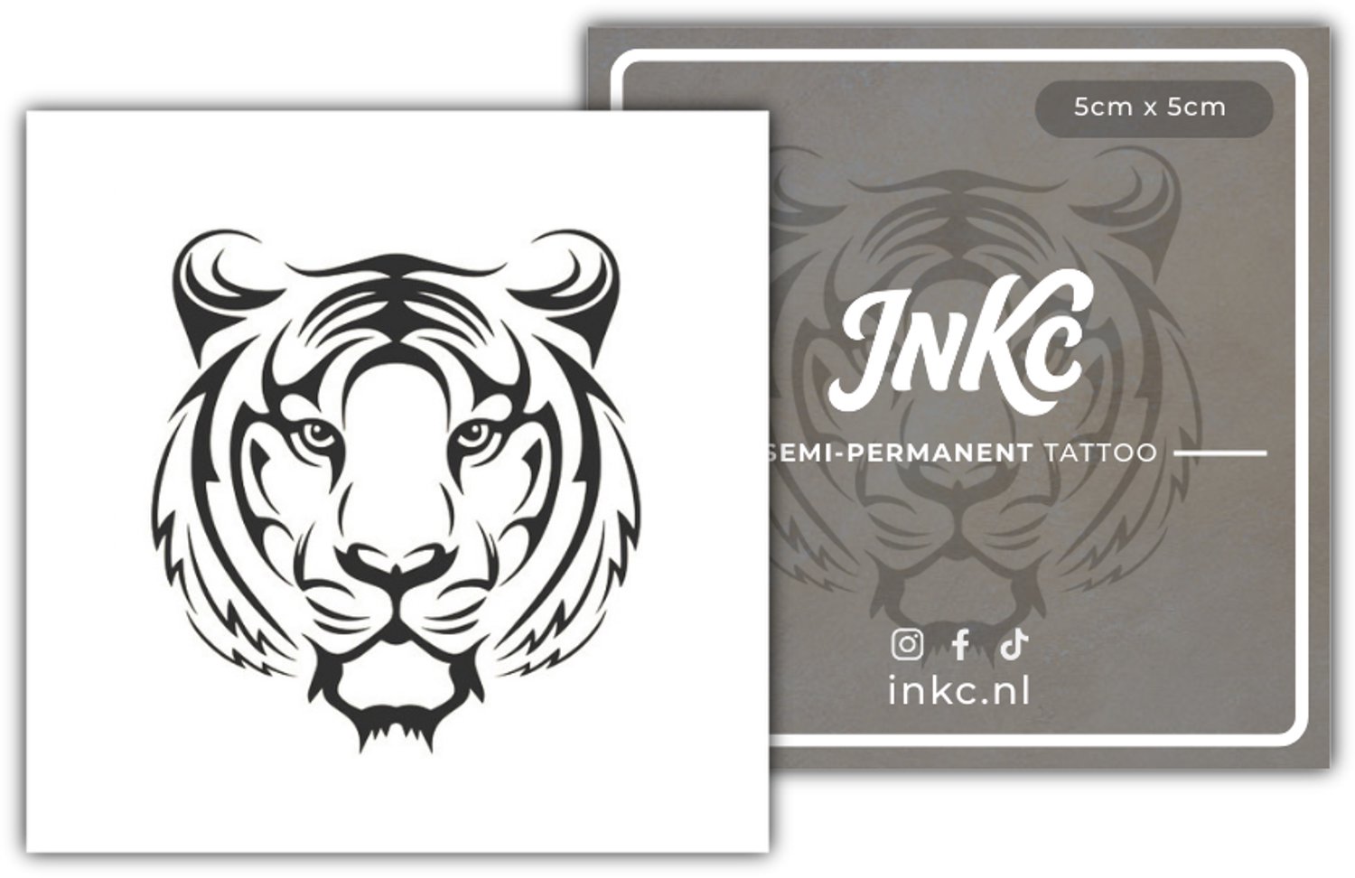INKC - Tijdelijke Tattoo - Tijger - Nep Tattoo - Plak Tattoos - Blijft tot 2 weken - 5 x 5cm