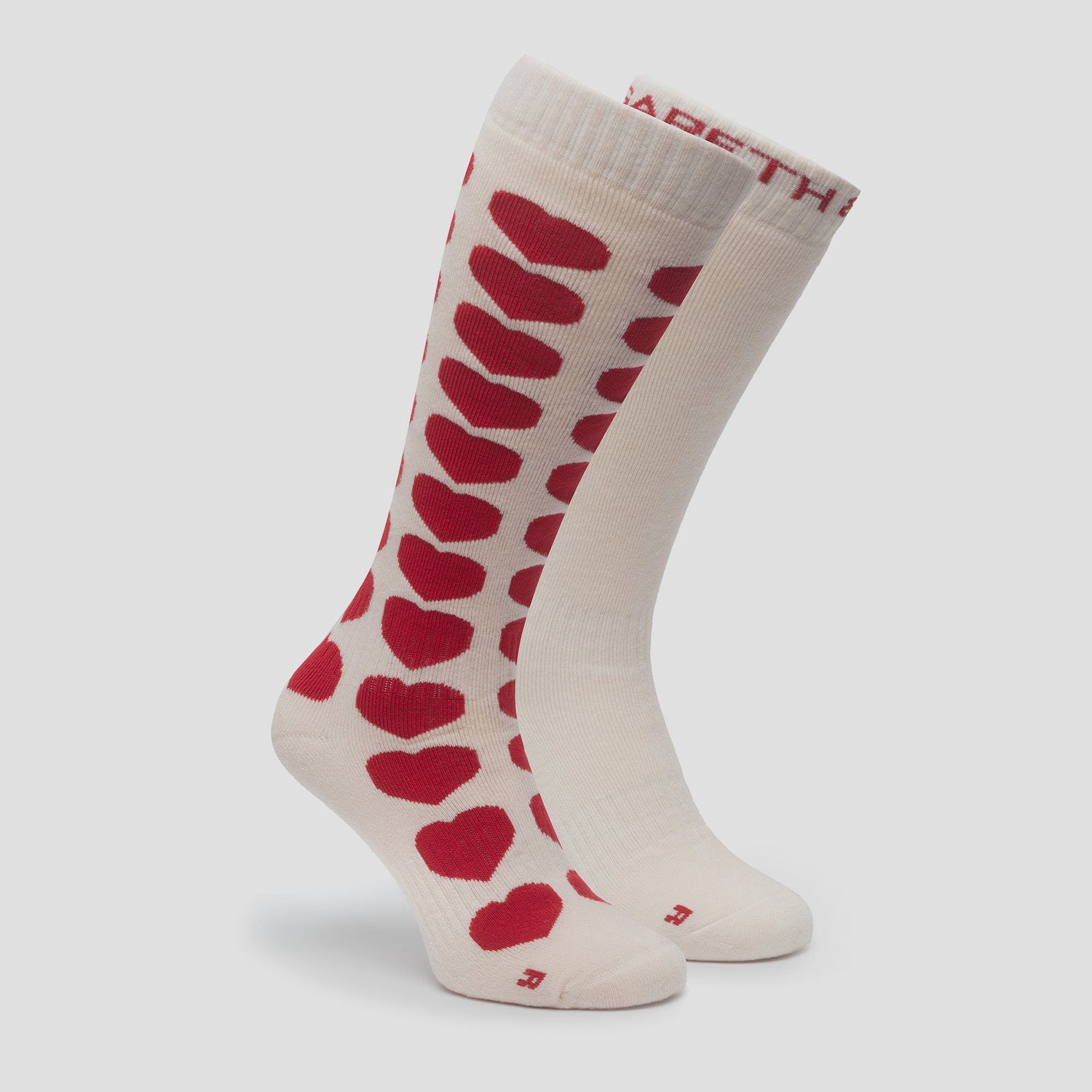 Gareth & Lucas 2-Pack Skisokken Hearts - Unisex sokken - Rood - Wintersportsokken - Maat 39-42 - Skiën / Snowboarden / Wandelen