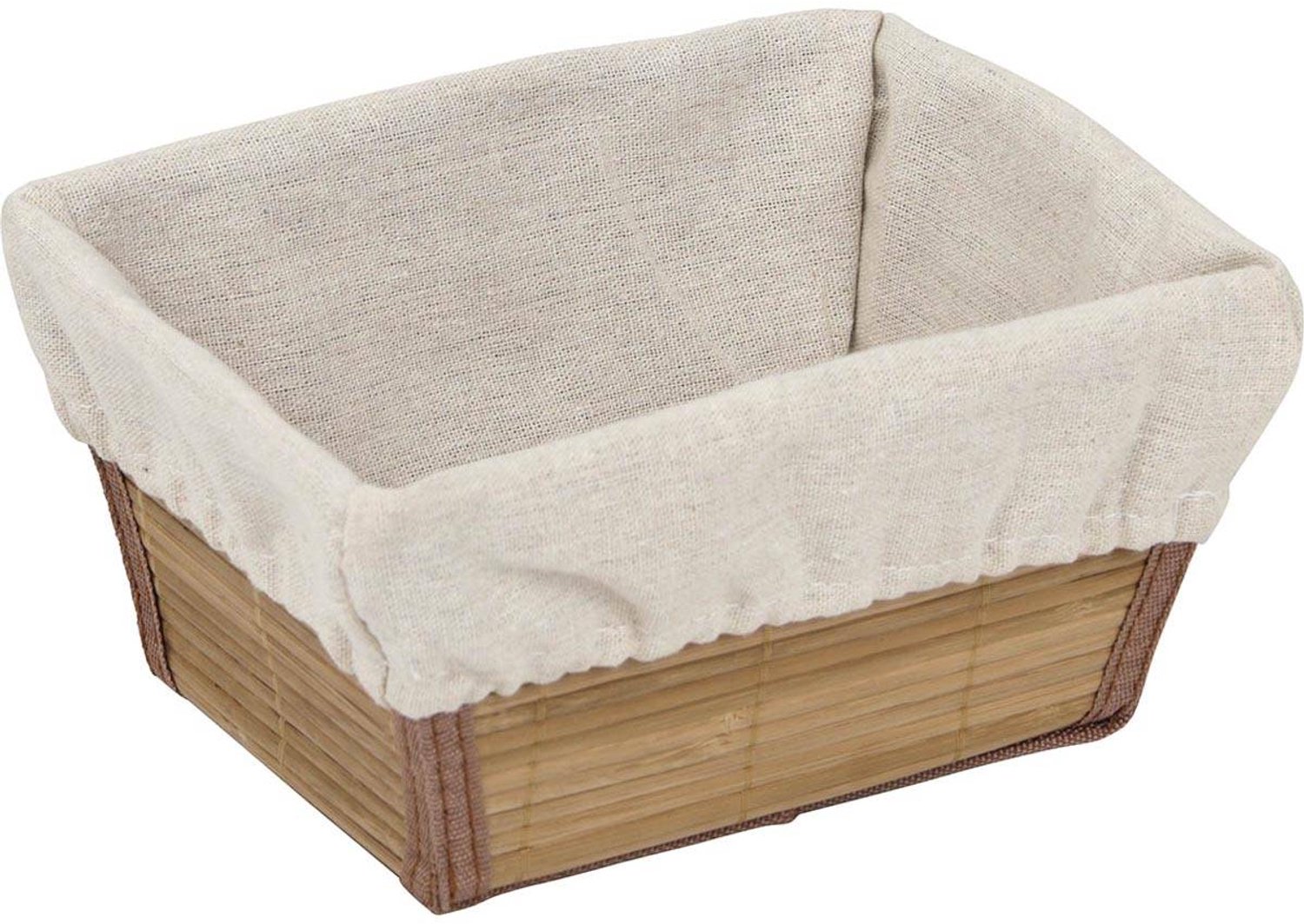 Panier rectangulaire évasé en bambou et tissu blanc