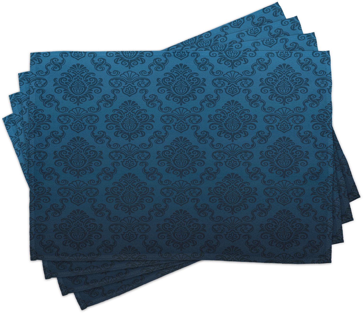 ABAKUHAUS Koningsblauw Placemats Set van 4, Gotisch Damast Nostalgische Vrouwelijk Rococo Renaissance Effecten Patroon Print, Wasbare Stoffen Placemats voor Eetkamer- en Keukentafeldecoratie, Violetblauw