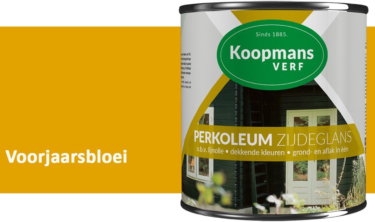 Koopmans Perkoleum Zijdeglans Dekkend – Houtverf Buiten – Dekkende Beits voor Schutting & Gevel – Elastisch & Weerbestendig – 2,5 l – Voorjaarsbloei