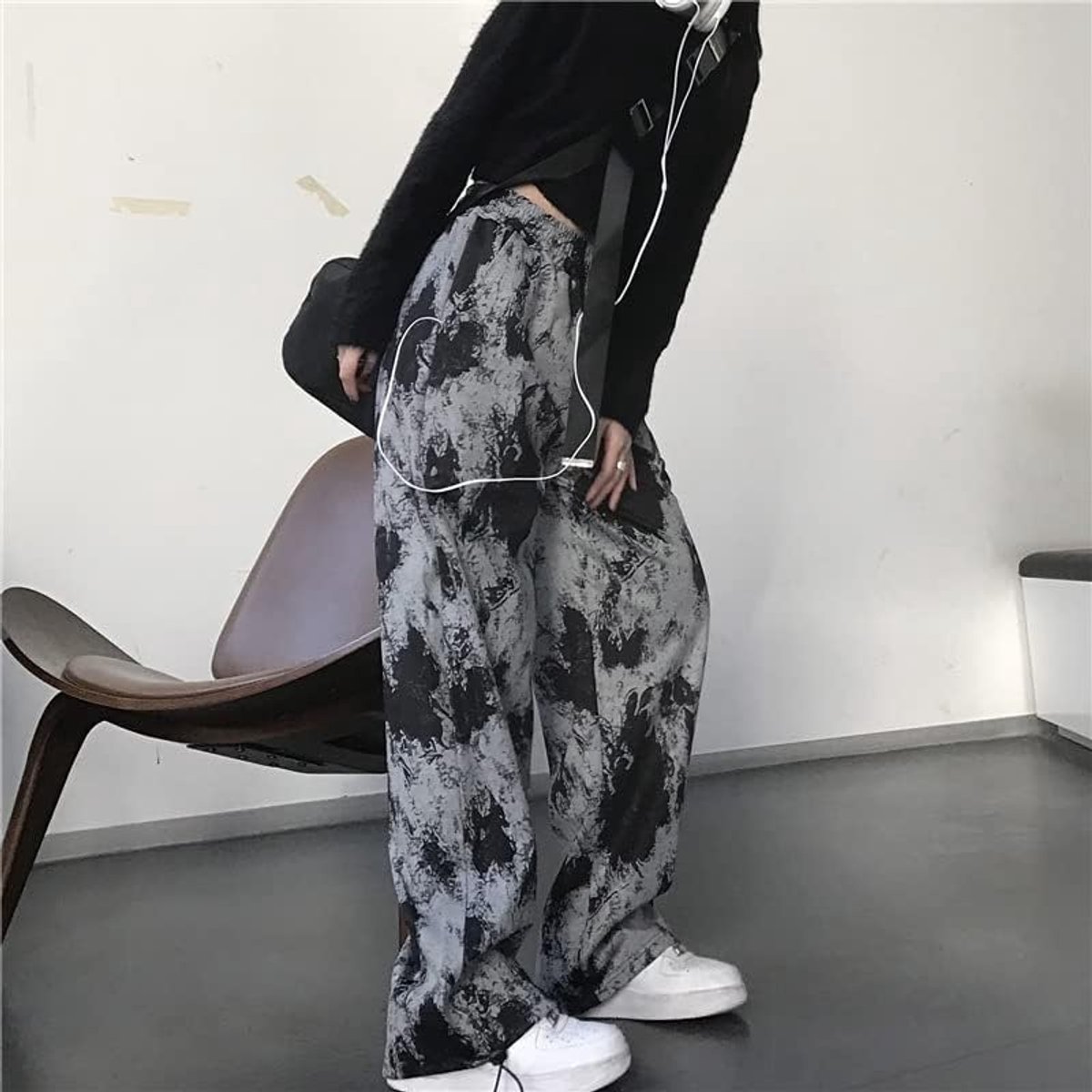 Tie-Dye Parachute Broek Cargo Broek Voor Vrouwen Baggy Harajuku Lage Taille Y2K Fairy Grunge Broek, Zwart, S
