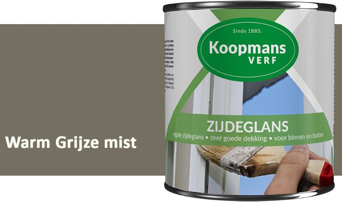 Koopmans Zijdeglans Lakverf – Binnen & Buiten – Kras- en Stootvast – Hoge Dekkracht – Voor Hout, Deuren en Kozijnen – Warm Grijze mist – 2,5 l