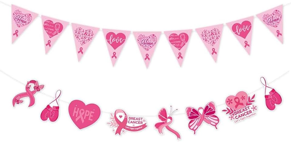 Borstkanker bewustzijn banner roze lint wimpel banner hoop liefde hart vlinder vlaggenlijn banner voor vrouwen openbare evenement fondsenwerving overlevende